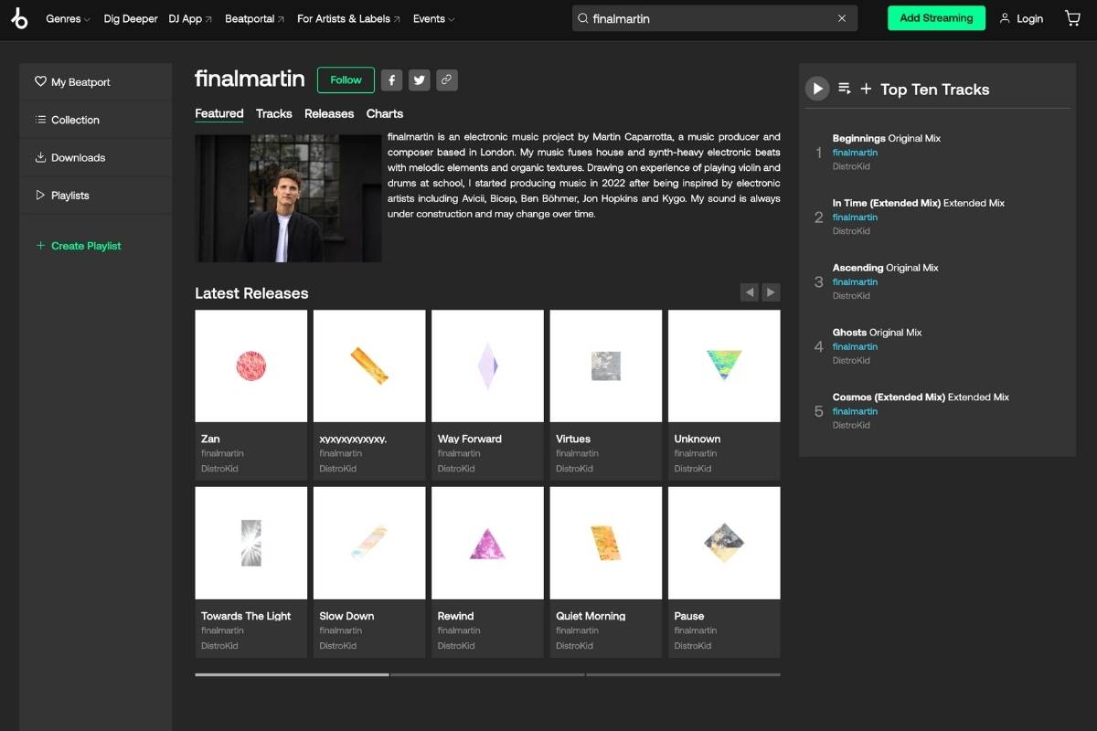 Beatport finalmartin profile page