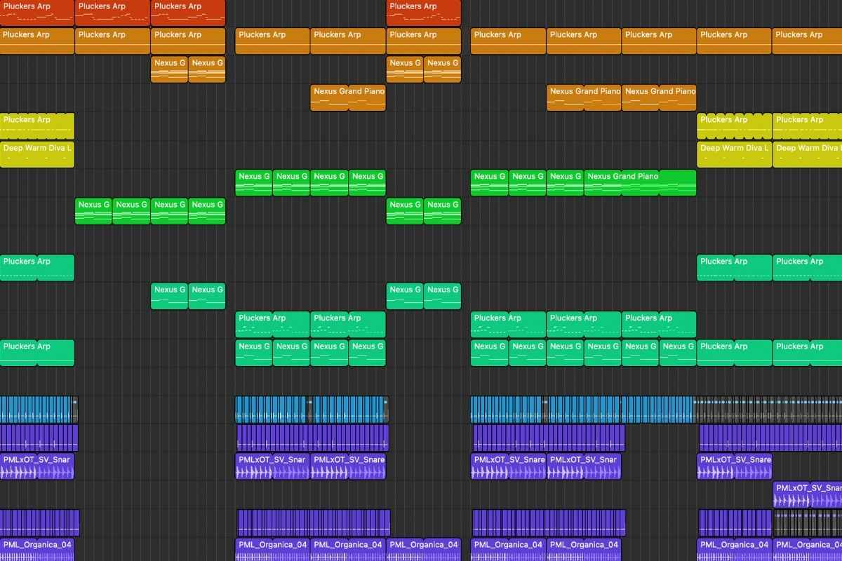Sample packs being used in a Logic Pro project