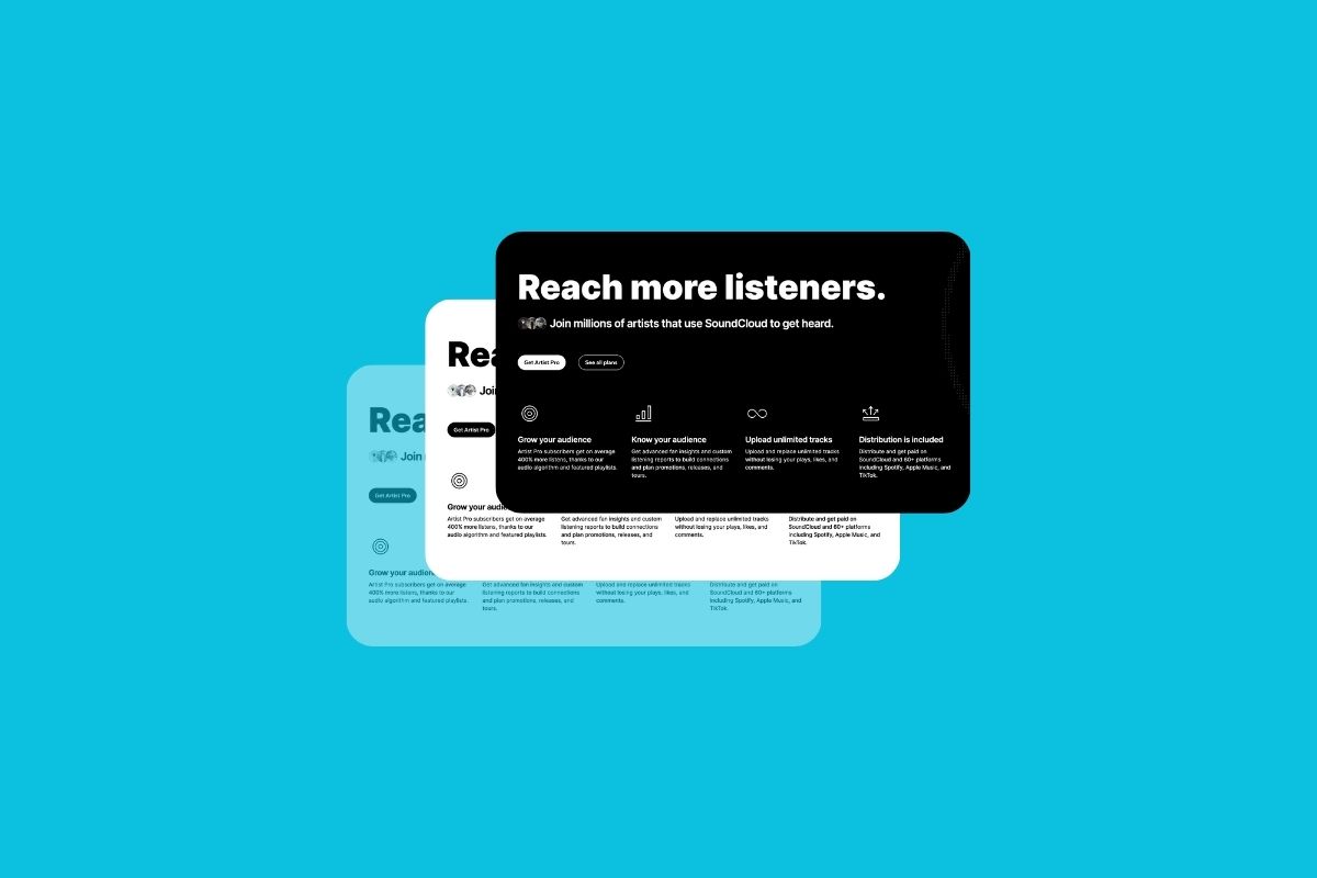SoundCloud for Artists music distribution, a screenshot graphic of the SoundCloud for Artists homepage